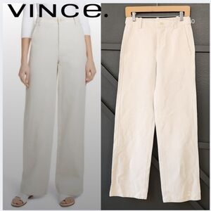 {Vince} Off White Linen Blend High Rise Wide Leg Pants Size 2